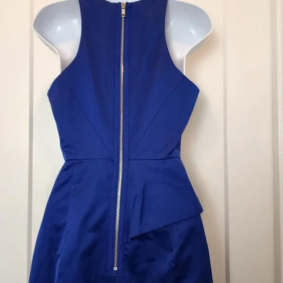 MILLY NY Italian Asymmetrical Peplum Sheath Dress Blue 2 Quiet Luxury Cocktail - Picture 7 of 15